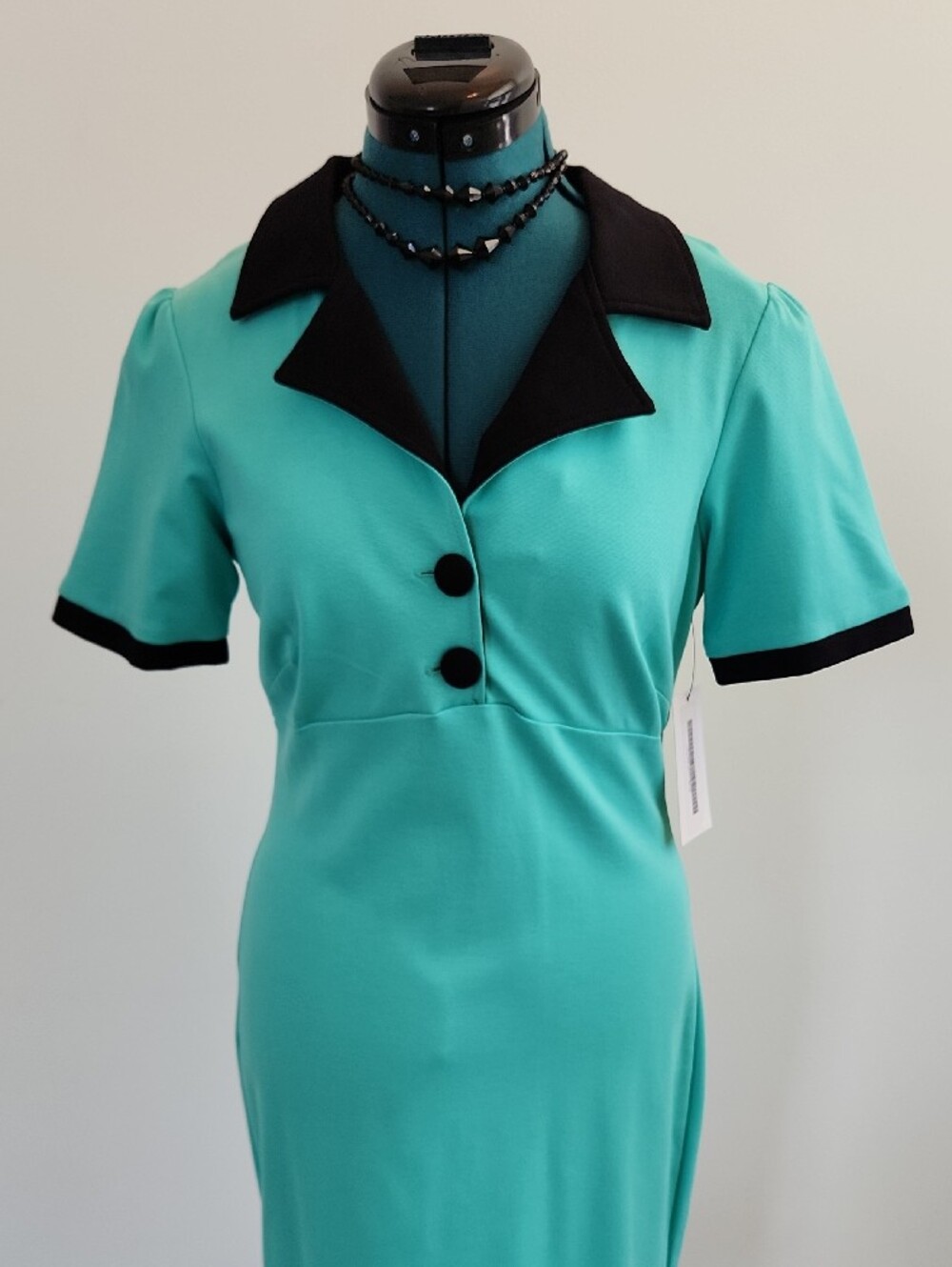 🌿 Rock Steady Mint and Black Collar Pinup Wiggle Pencil Dress SZ M - Picture 3 of 13